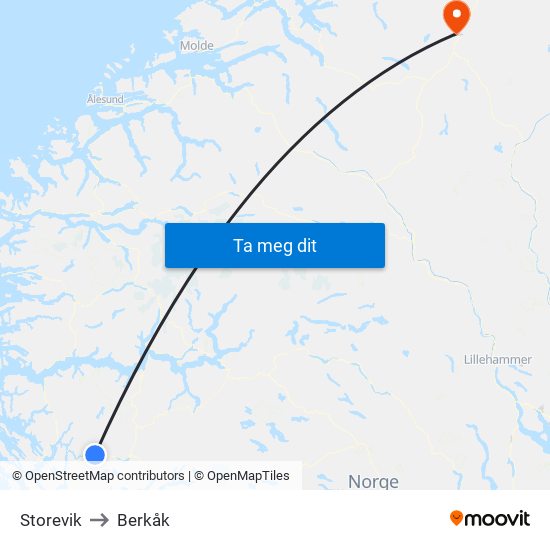 Storevik to Berkåk map