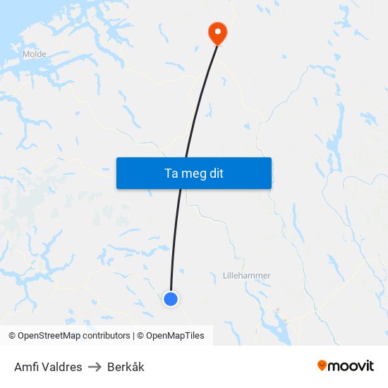 Amfi Valdres to Berkåk map