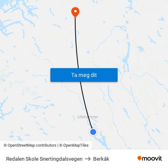 Redalen Skole Snertingdalsvegen to Berkåk map
