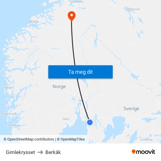 Gimlekrysset to Berkåk map