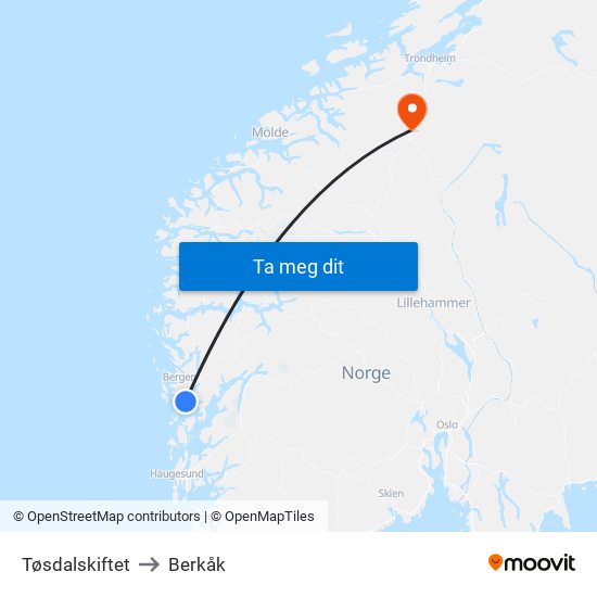 Tøsdalskiftet to Berkåk map
