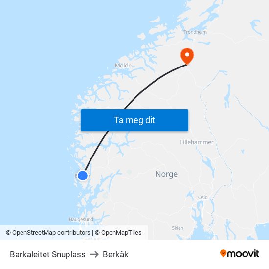 Barkaleitet Snuplass to Berkåk map
