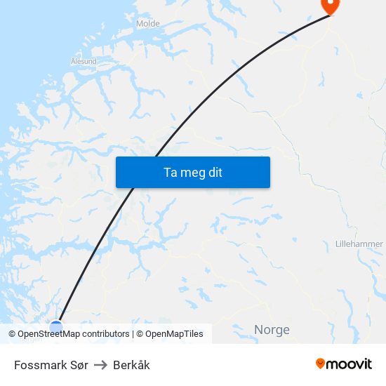 Fossmark Sør to Berkåk map