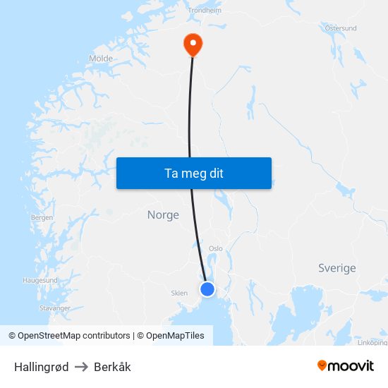 Hallingrød to Berkåk map