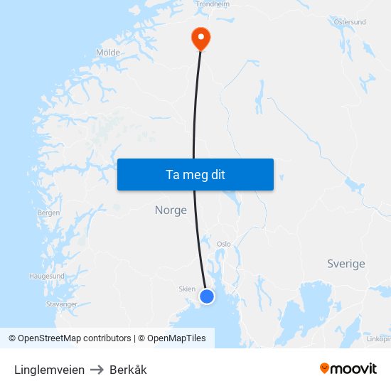 Linglemveien to Berkåk map