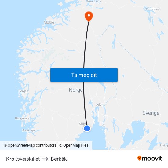 Kroksveiskillet to Berkåk map