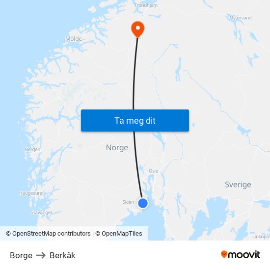 Borge to Berkåk map