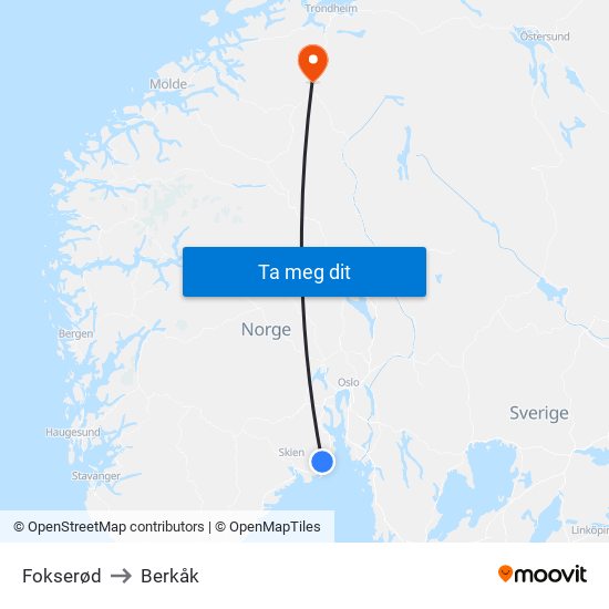 Fokserød to Berkåk map