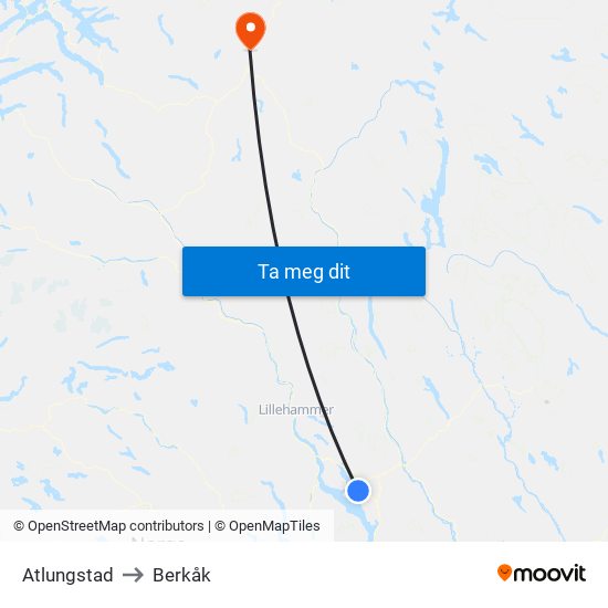 Atlungstad to Berkåk map