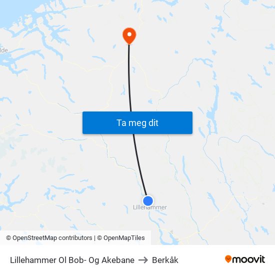 Lillehammer Ol Bob- Og Akebane to Berkåk map