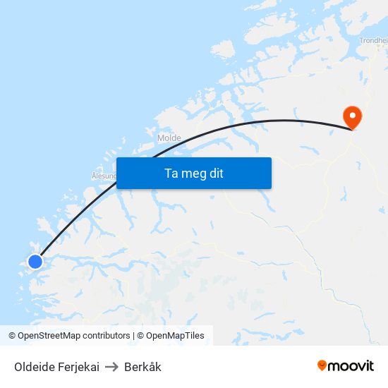 Oldeide Ferjekai to Berkåk map