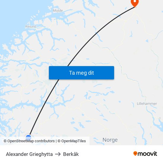 Alexander Grieghytta to Berkåk map