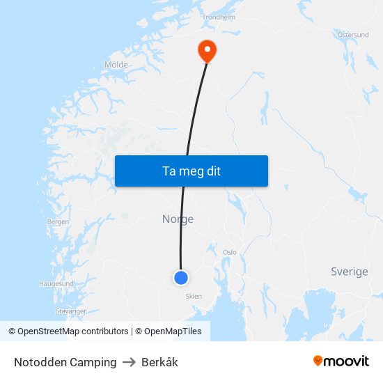 Notodden Camping to Berkåk map