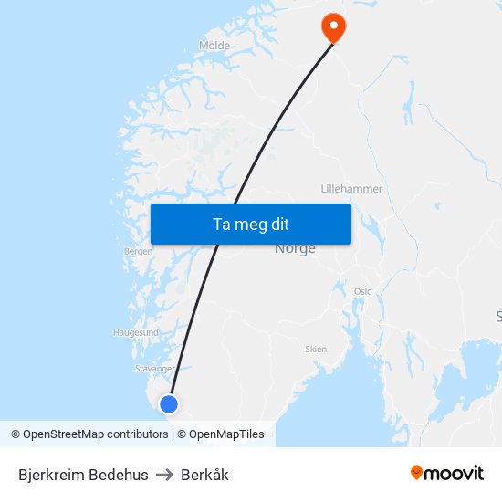 Bjerkreim Bedehus to Berkåk map