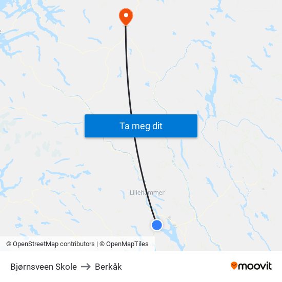 Bjørnsveen Skole to Berkåk map