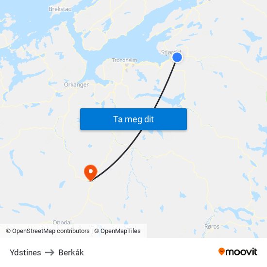 Ydstines to Berkåk map