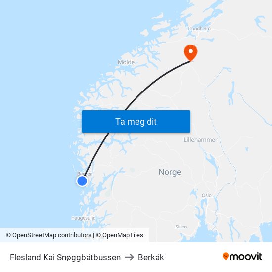 Flesland Kai Snøggbåtbussen to Berkåk map