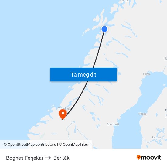 Bognes Ferjekai to Berkåk map