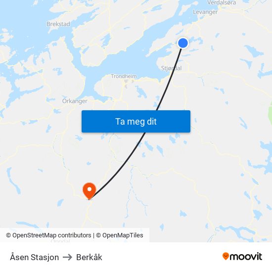 Åsen Stasjon to Berkåk map