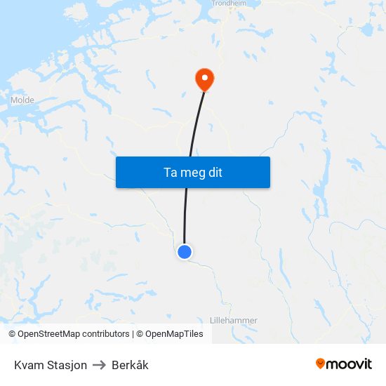 Kvam Stasjon to Berkåk map