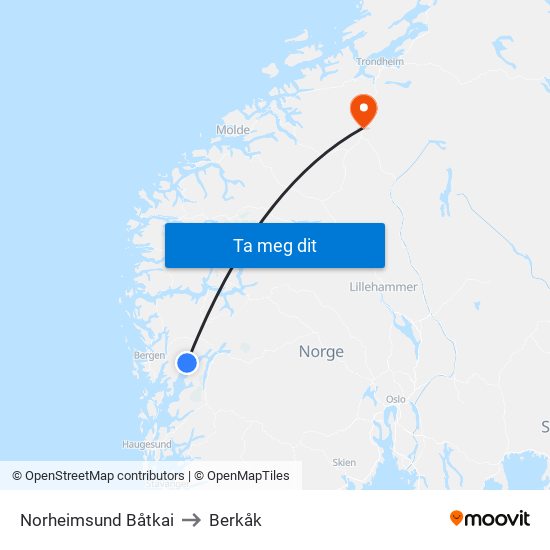 Norheimsund Båtkai to Berkåk map