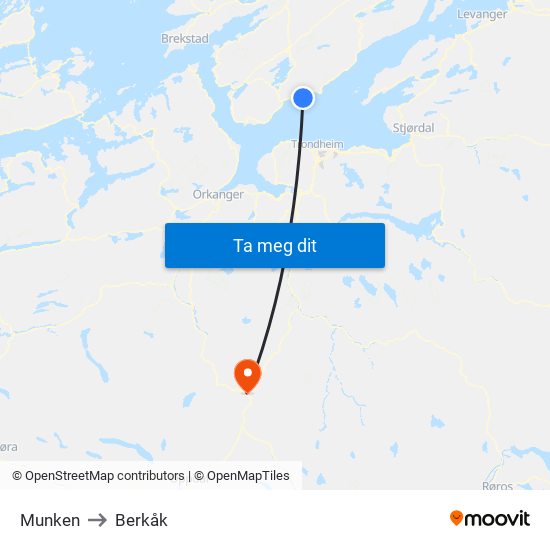 Munken to Berkåk map