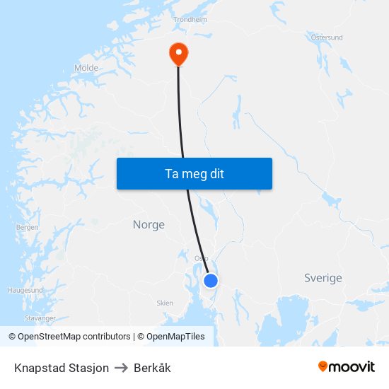 Knapstad Stasjon to Berkåk map