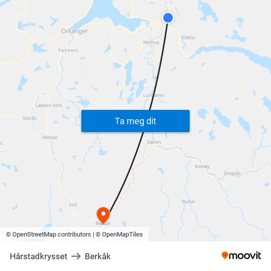 Hårstadkrysset to Berkåk map