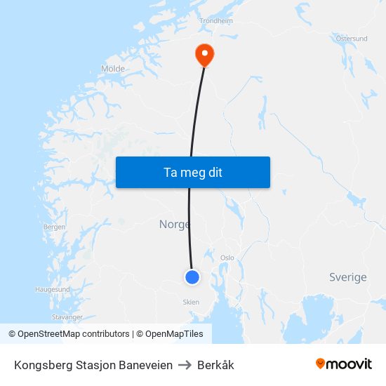 Kongsberg Stasjon Baneveien to Berkåk map