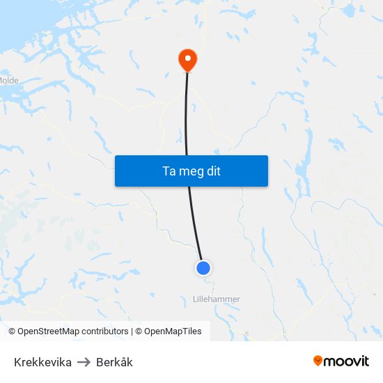 Krekkevika to Berkåk map