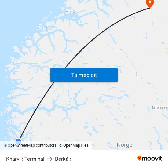 Knarvik Terminal to Berkåk map