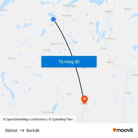 Slettet to Berkåk map
