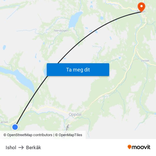 Ishol to Berkåk map
