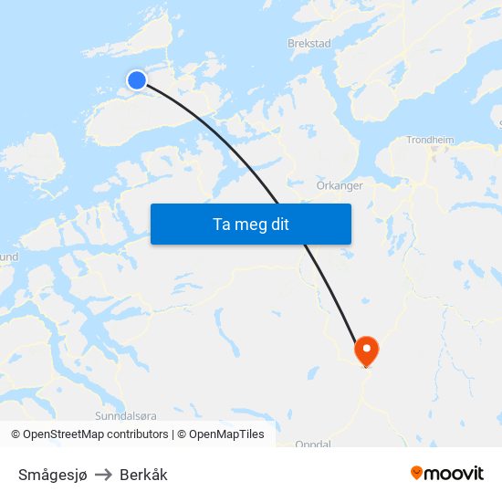 Smågesjø to Berkåk map