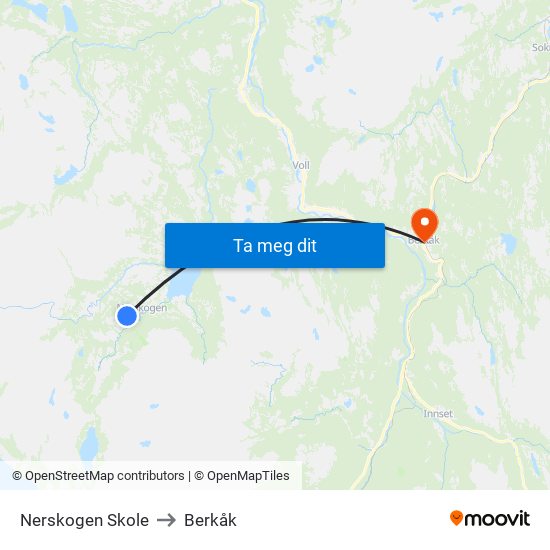 Nerskogen Skole to Berkåk map