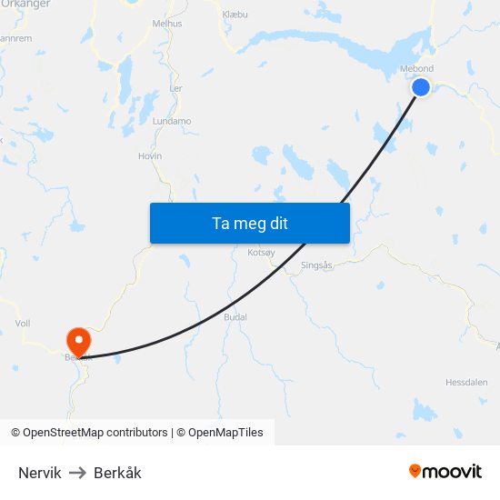 Nervik to Berkåk map