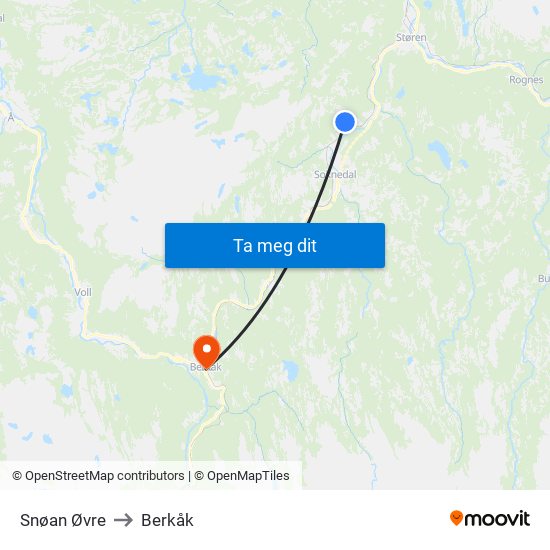 Snøan Øvre to Berkåk map