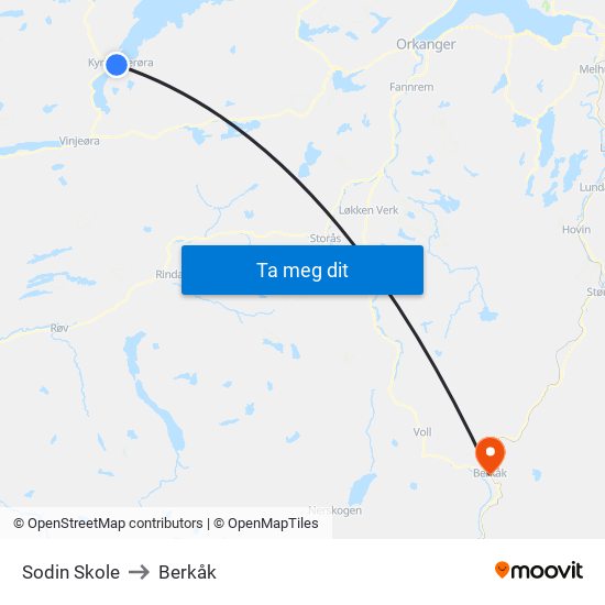 Sodin Skole to Berkåk map