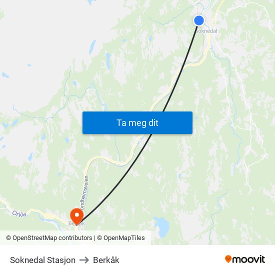 Soknedal Stasjon to Berkåk map