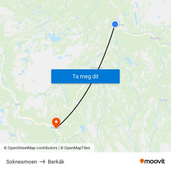 Soknesmoen to Berkåk map