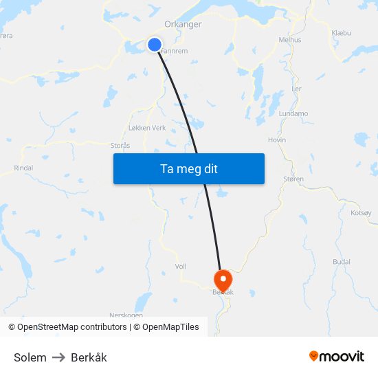 Solem to Berkåk map