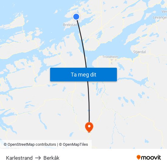 Karlestrand to Berkåk map