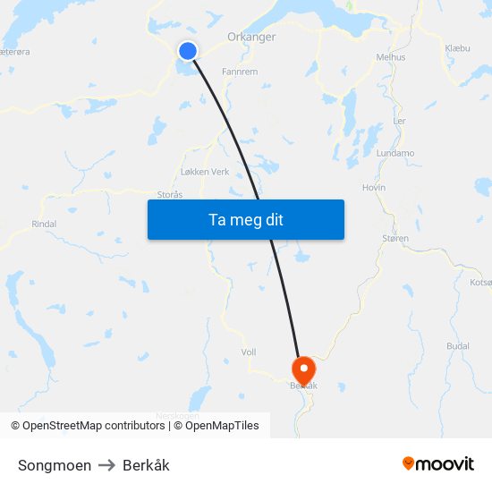 Songmoen to Berkåk map