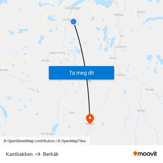 Kastbakken to Berkåk map