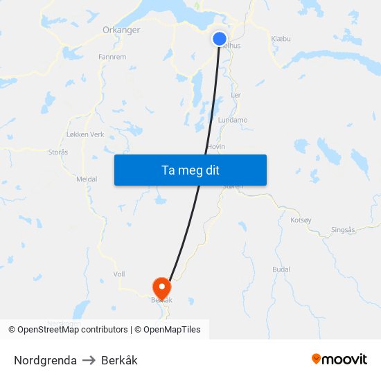 Nordgrenda to Berkåk map