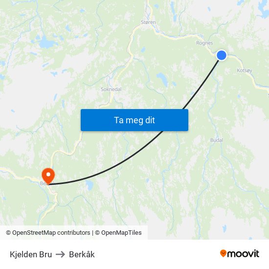 Kjelden Bru to Berkåk map