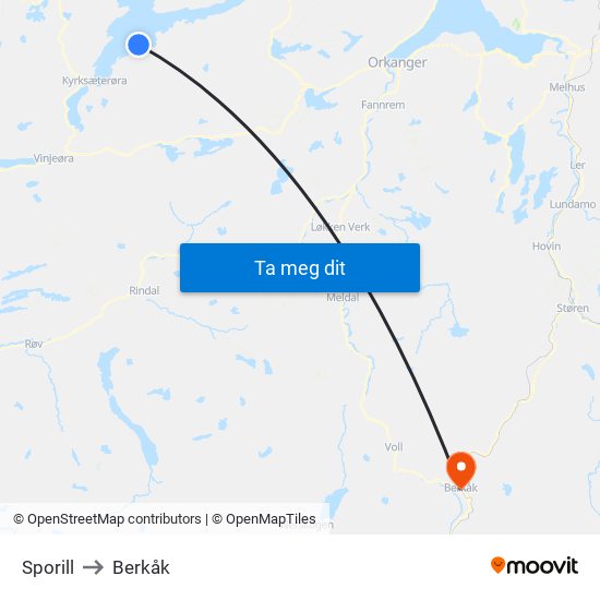 Sporill to Berkåk map