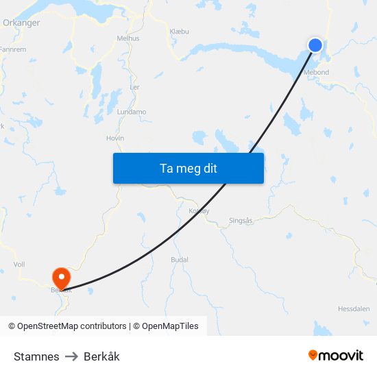 Stamnes to Berkåk map