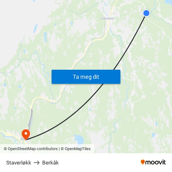 Staverløkk to Berkåk map