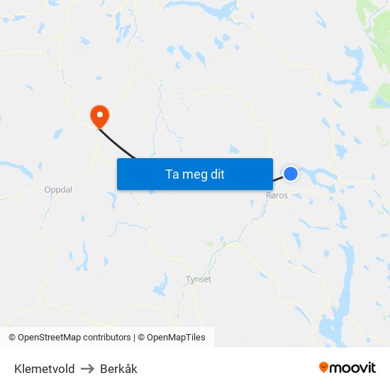 Klemetvold to Berkåk map